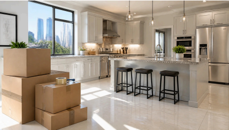 Moving boxes and clean home image